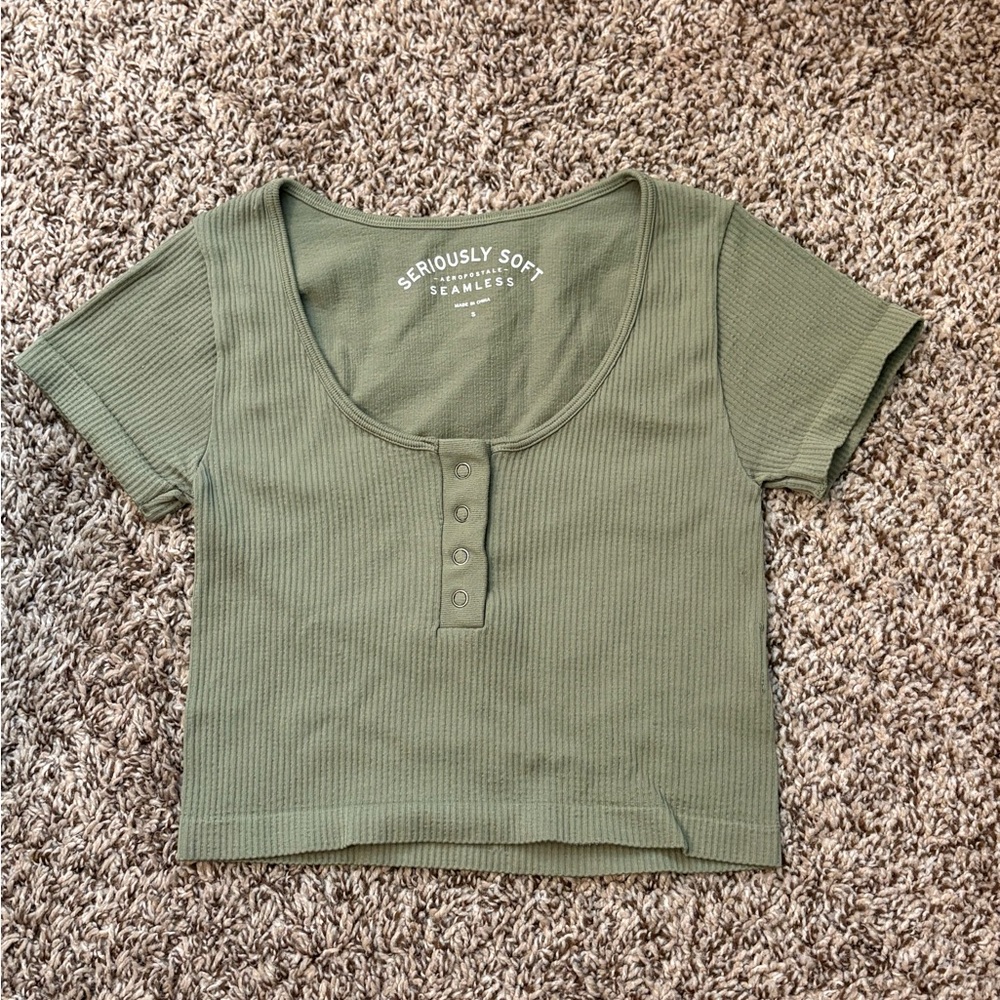 Aeropostale Green Ribbed Crop Top
